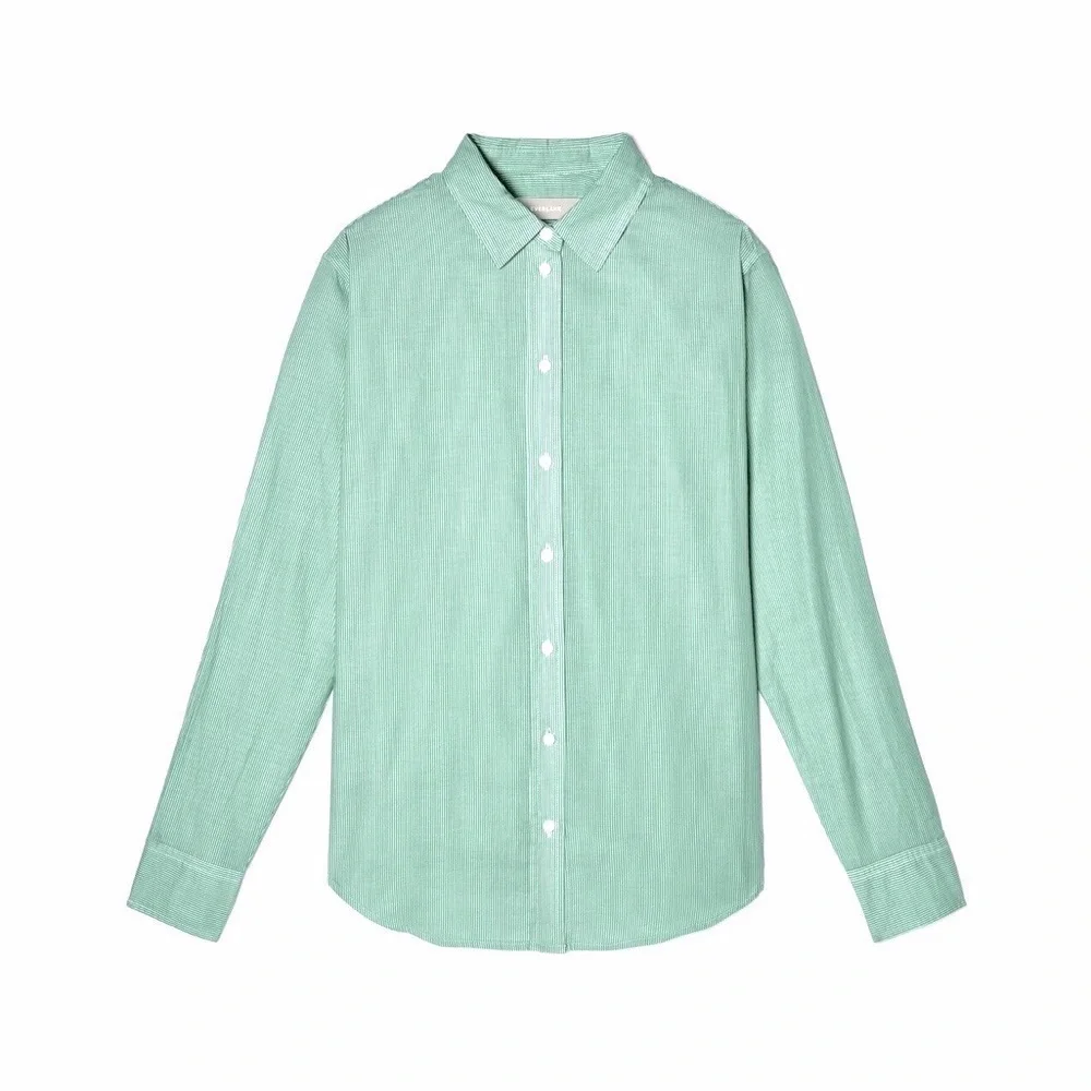 NWT Everlane The Silky Cotton Relaxed Shirt Mint Pinstripe size 2